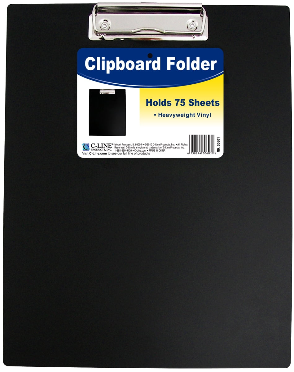 Vinyl Clipboard Folder, 12.75" x 9", Black