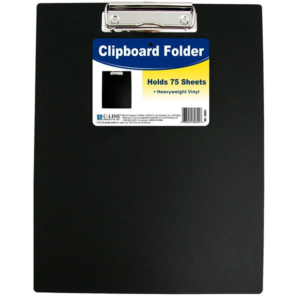 Vinyl Clipboard Folder, 12.75" x 9", Black