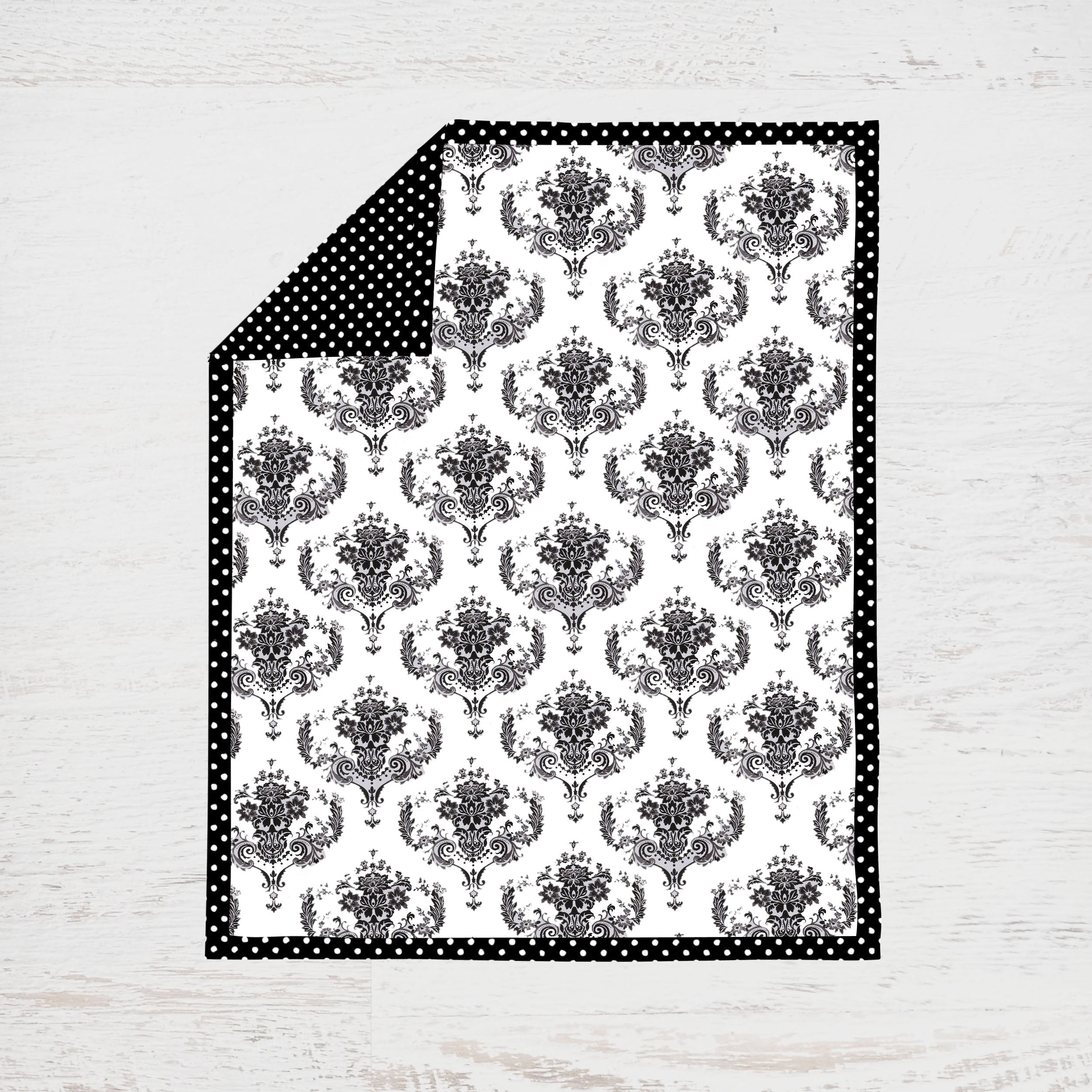 Bacati - Classic Damask 3-Piece Crib Bedding Set - Black/Grey/White Unisex