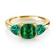 thumbnail image 2 of Gem Stone King 18K Yellow Gold Plated Silver Green Nano Emerald 3 Stone Engagement Ring for Women (1.59 Cttw, Gemstone May Birthstone, Available in Size 5, 6, 7, 8, 9), 2 of 3