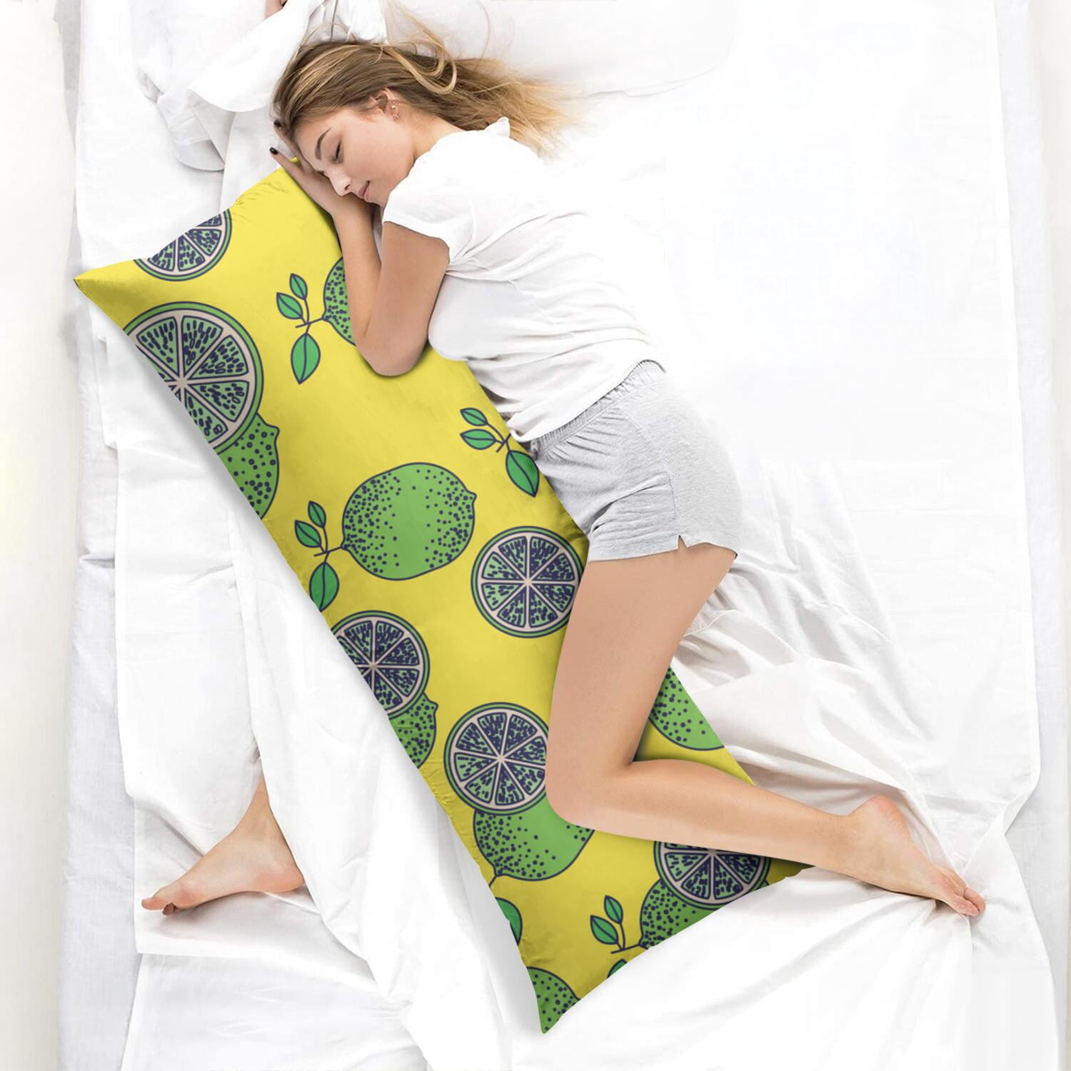 Summer Fruit Lemon Body Pillow Cover 20x54 - Retro Bright Yellow Design Stretchy Durable Pillow Case for Back & Knee Support