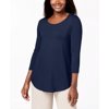 JM Collection Women's Petite Three-Quarter-Sleeve Top Blue Size Petite Medium