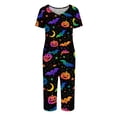 thumbnail image 4 of Halloween Pajamas Women Set Halloween Matching 2 Piece Set Short Sleeve Top and 7/8 Pants Women Sleepwear for Trick-Or-Treat, Parties, Lounge Multicolor S, 4 of 5