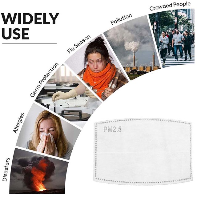 Filtro de carbón activado PM2.5 para adultos, inserto de respiración Filtro protector de 5 capas para hombres y mujeres (tamaño adulto) 50 piezas Adepaton FLD-4632