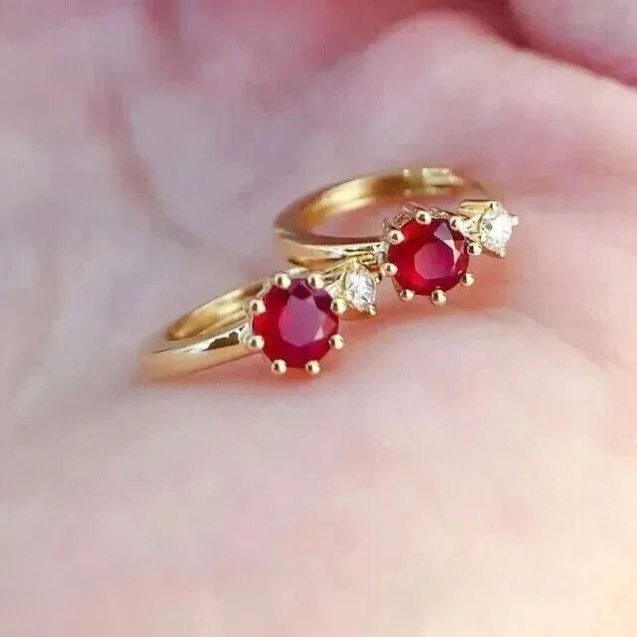 1.50Ct Round Cut Simulated Red Ruby Hoop Earrings, 14K Yellow Gold Plated Sterling Silver for Women