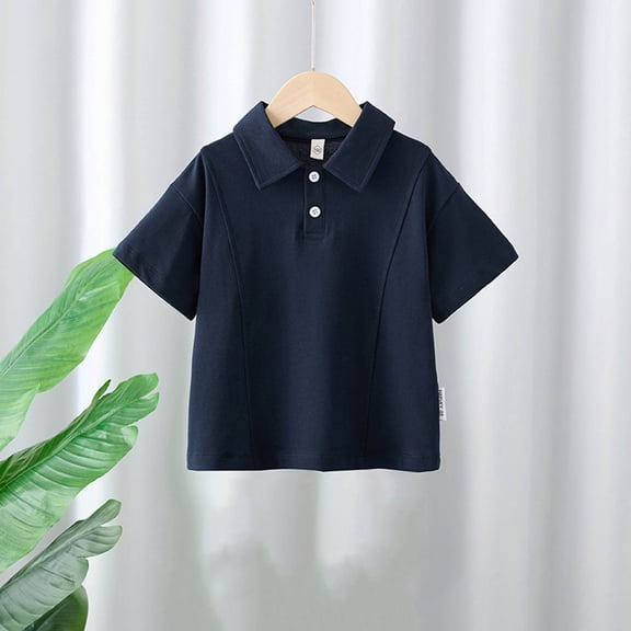 Maqroz Boys Short Sleeve Athletic Top Solid Color Moisture Wicking Lapel Collar Shirt Casual Button Down Breathable Shirts for Active Play Size 7-8 Years