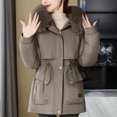 thumbnail image 3 of HTNBO Women's Winter Coats with Fur Trim Hood, Drawstring Waist Thicken Parka Jacket Warm Fleece Outerwear with Pockets, 3 of 4