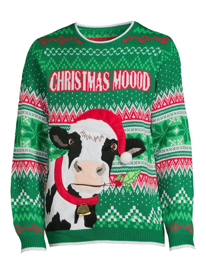 Holiday Time Men's Cow Ugly Christmas Sweater with Long Sleeves