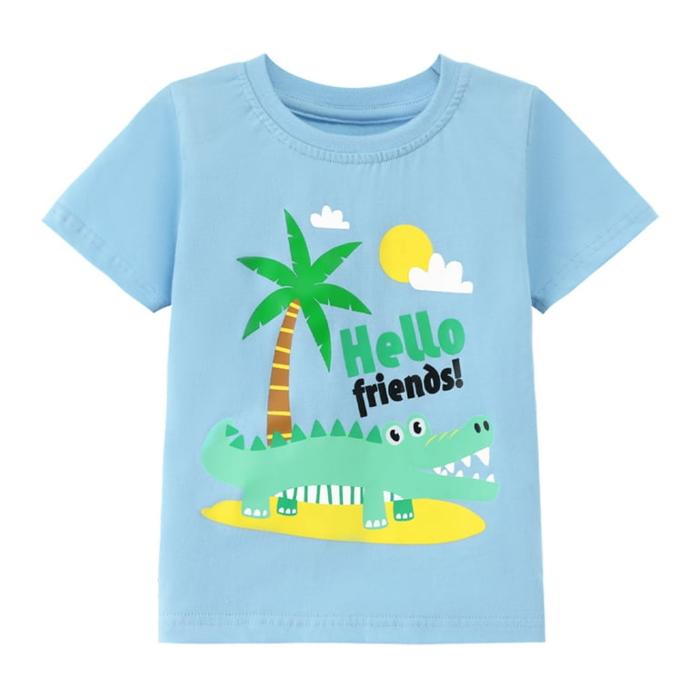 Hileelang Boys' 3-Pack Cotton Dinosaur & Surf Graphic Tees photo 3
