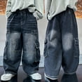 thumbnail image 5 of KAUOD Kids Teen Cargo Baggy Jeans Boys Loose High Waist Straight Wide Leg Hip Hop Stretchy Pants Retro Multi Pocket Streetwear, 5 of 7