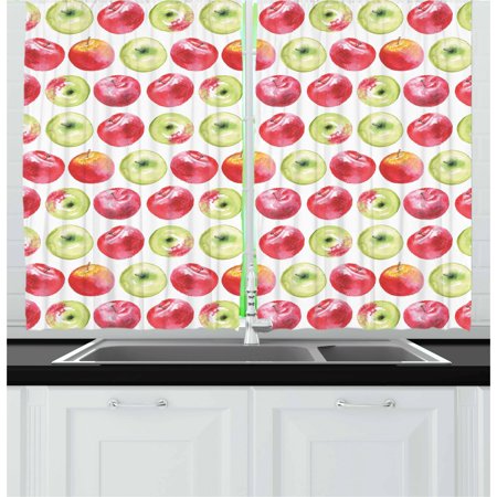 Jaclyn Smith Drapes Apple Curtains 2 Panels Set, Watercolor Macoun Cameo and Granny Smith Drawing in Agricultural Yield Pattern, Window Drapes for Living Room Bedroom, 55W X 39L Inches, Apple Green Red, by Ambesonne ()