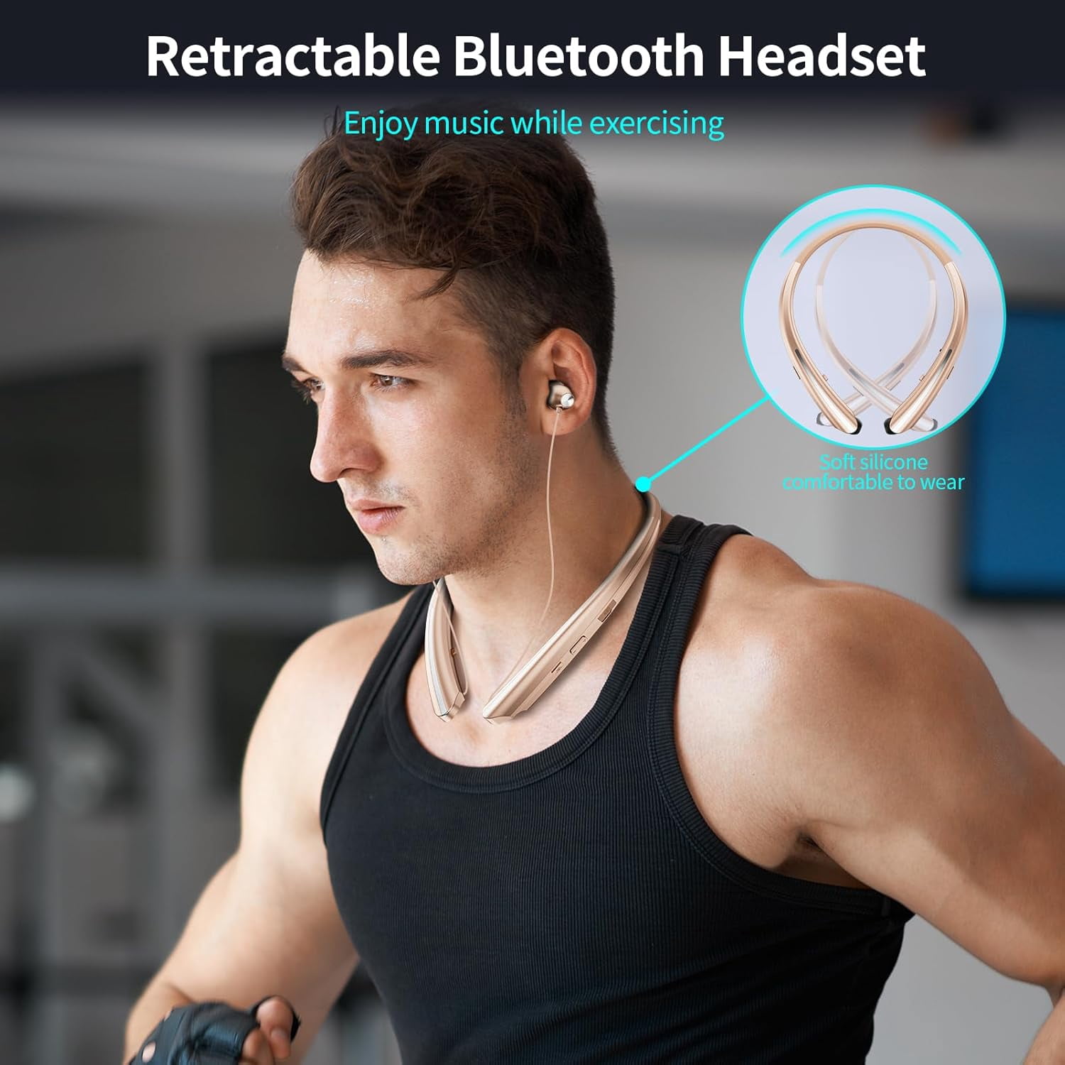 Bluetooth Headphones Neckband, Retractable Headset Wireless Sports Earbuds Noise Cancelling Stereo Earphones with Microphone, IPX5 Sweatproof, Compatible with iPhone Android Samsung PC (Rose)