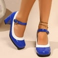 thumbnail image 6 of Miluxas Womens Retro Shoes Chunky Heeled Mary Jane Mid Block Heel Pumps Blue 5.5(36), 6 of 9