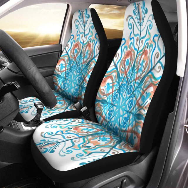 ABPHQTO Juego de 2 fundas para asientos de coche, copo de nieve abstracto azul, turquesa y marrón, acuarela en ramitas, protector universal para asientos delanteros de coche