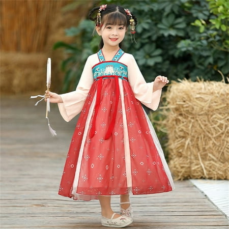 

Cathalem Holiday Outfits for Girls Kids Fairy Dresses Guzheng Hanfu For Girls Long Sleeves Chinese Custom Style 2x Dress Dress Red 6-7 Years
