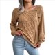 thumbnail image 2 of Suéteres Casuales de Punto con Estampado de Leopardo para Mujer, Suéteres de Larga con Cuello Redondo Caqui M, 2 of 9