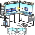 thumbnail image 2 of Aheaplus L Shaped Desk with Power Outlet, L Shaped Gaming Desk with Led Light & Hutch, Reversible Home Office Desk, Corner Computer Desk with Monitor Stand & Storage Shelves, Pink, 2 of 8