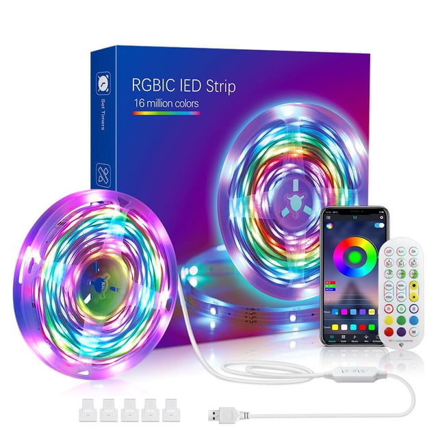 Luz De Fondo De Tv Led Con Control De Aplicación 5M Tira De Luces Led Usb Sincronización De Música Tiras De Luces Que Cambian De Color Rgb + Ic Luces Led Bluetooth Para Tv Monitor Pc Eigraketly HA037747-00