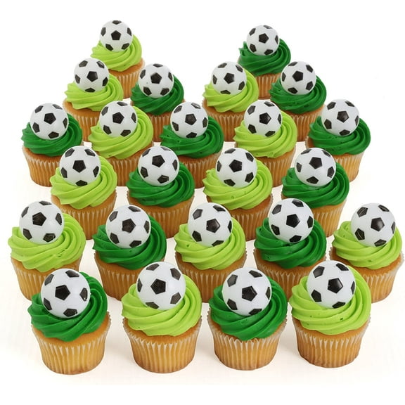 Sprinkle Deco 24pack 3D Soccer Cupcake / Desert / Food Decoration Topper Rings
