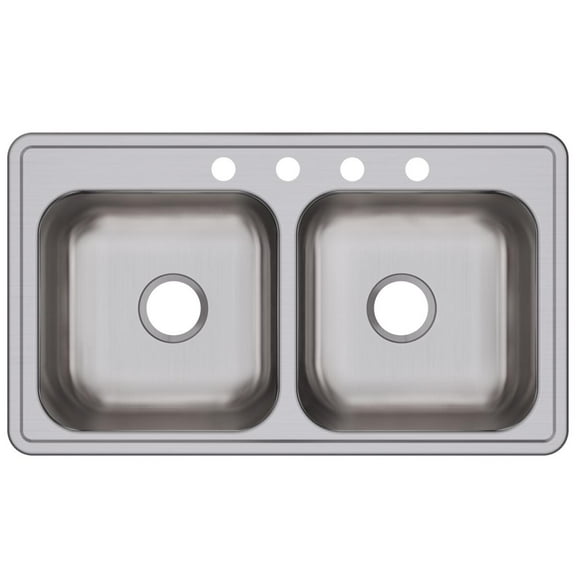 Dayton Stainless Steel 33" x 19" x 8", Equal Double Bowl Drop-in Sink.