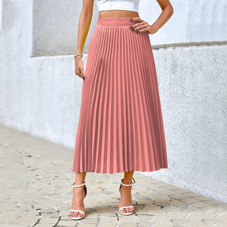 purcolt Womens Pleated Midi Skirts Elastic High Waisted Swing