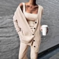thumbnail image 2 of Women'S 3 Piece Knit Lounge Set Long Sleeve Cardigan Sleeveless Top Pants Sweatsuit Khaki S, 2 of 8