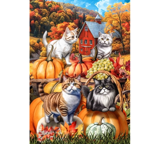 Briarwood Lane Fall House Flag 40x28 For Outdoor Pumpkin Patch Cats For Fall House Flag