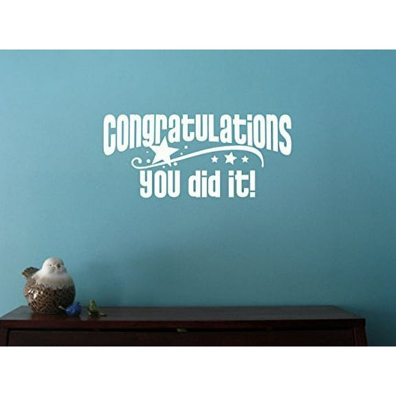 Congratulations You Did it with Stars Vinyl Wall Decal Graduation Art, 23x10-Inch, White