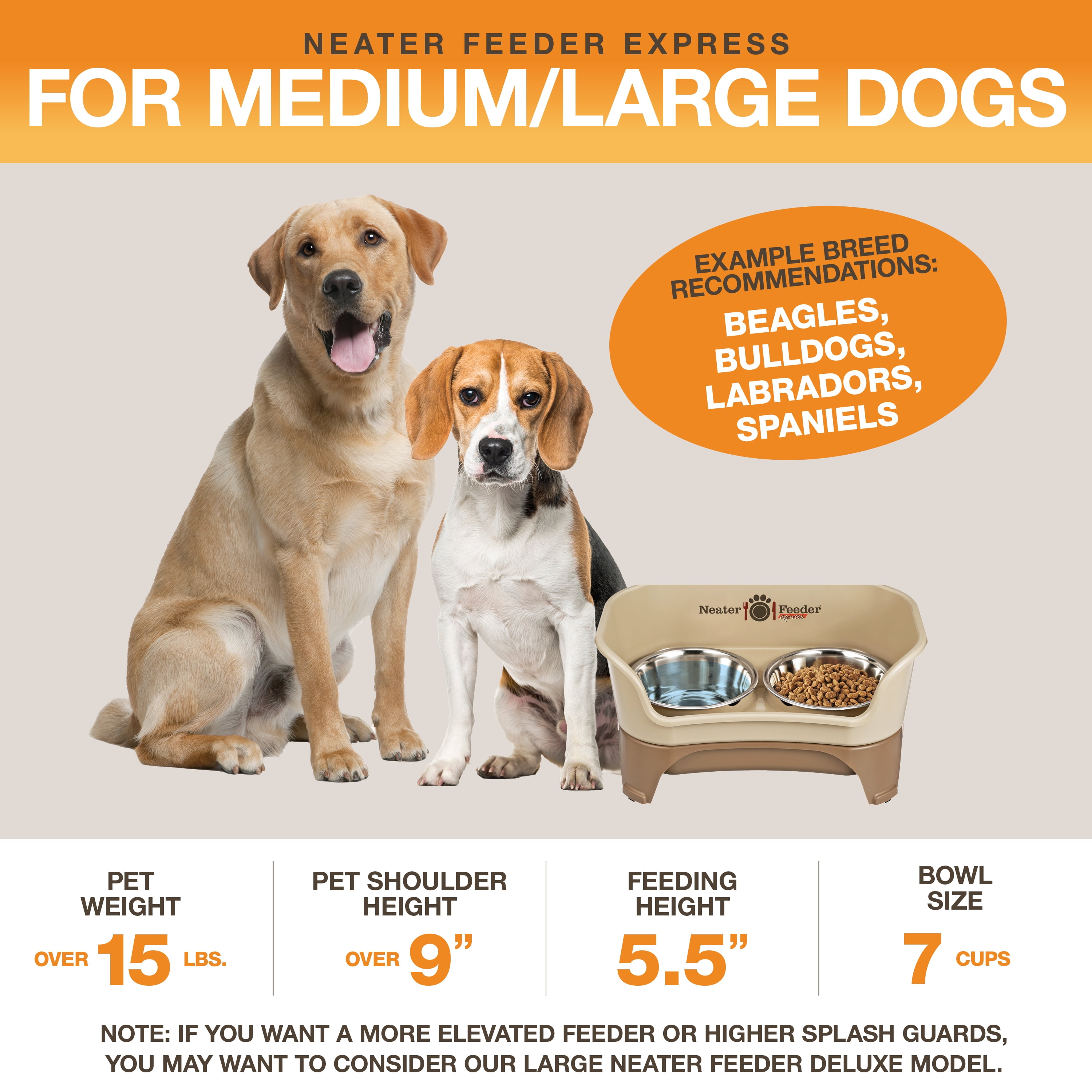Neater Pets Neater Feeder Express Mess-Proof Elevated Food & Water Bowls for Medium to Large Dogs, Cappuccino