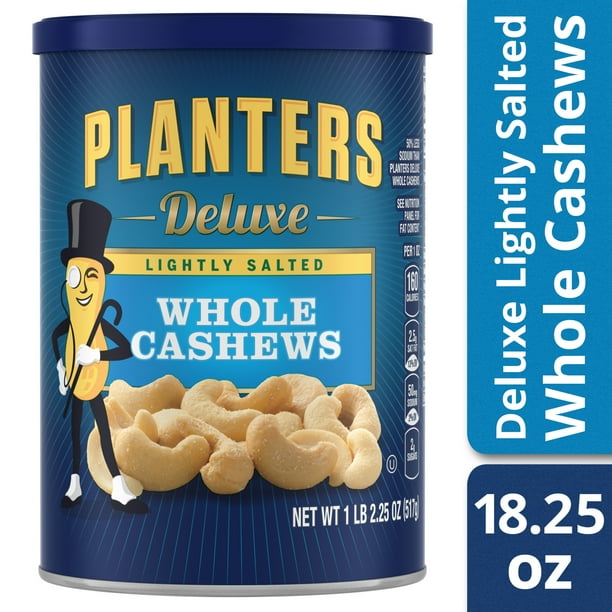 Planters Deluxe Lightly Salted Whole Cashews, 18.25 oz Canister