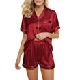 thumbnail image 1 of Gibobby conjunto de bragas Pijama Mujer Camisón Ropa de dormir Traje Conjuntos de lencería Corto Sexy Mujer Short Robe Sexy Pijama de mujer Conjunto de pijama de satén suelto(Rojo, XL), 1 of 4