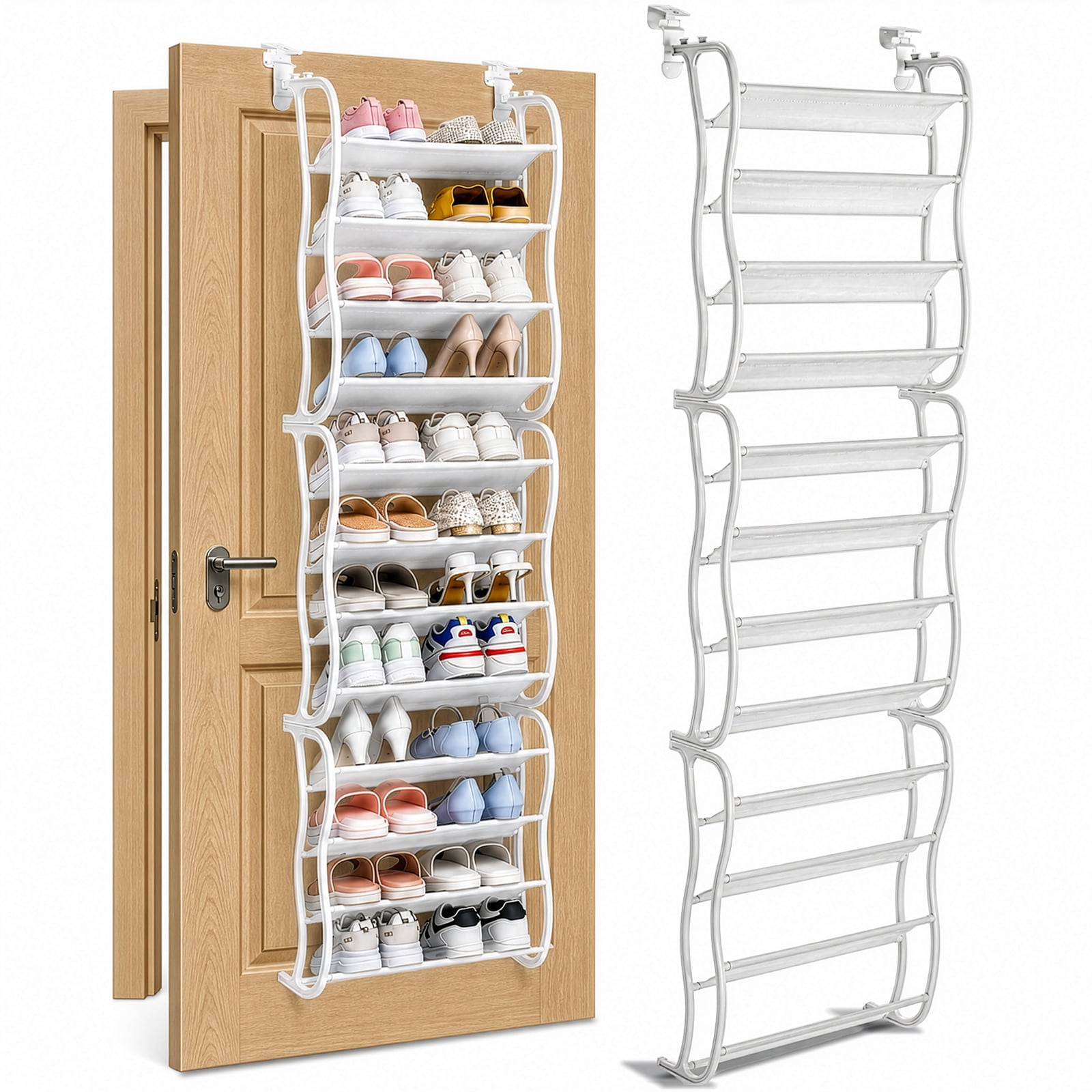12-Tier Over-the-Door Shoe Rack with Non-Woven Fabric Dividers, White, 19.68 x 6.69 x 71.26 in