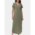 thumbnail image 6 of Women's V-Neck Casual Loose Short Sleeve Long T-Shirt Dress Split Maxi Dress with Side Pocket, 6 of 6