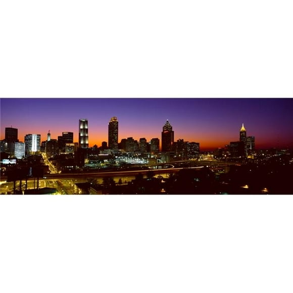 Panoramic View of Atlanta Skyline At Dusk Atlanta Georgia Poster Print, 27 x 9