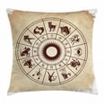thumbnail image 1 of Zodiac Decor Throw Pillow Cushion Cover, Wheel of Horoscope Icons on Distressed Backdrop Cosmos Occult Print Artwork, Decorative Square Accent Pillow Case, 18 X 18 Inches, Brown Beige, by Ambesonne, 1 of 2