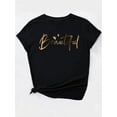 thumbnail image 3 of Creative Golden Letter Heart Print Casual Fashion Top for Black Women, Round Neck Short Sleeve T-Shirt., Casual Sports Tee, 3 of 7