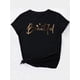 thumbnail image 3 of Creative Golden Letter Heart Print Casual Fashion Top for Black Women, Round Neck Short Sleeve T-Shirt., 3 of 7