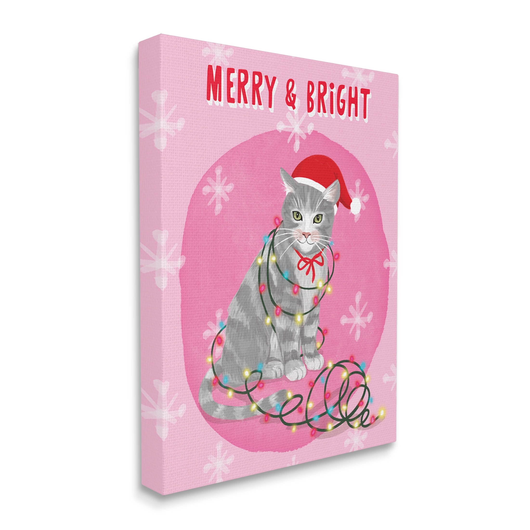 Stupell Industries Merry & Bright Christmas Cat Lights Graphic Art Gallery Wrapped Canvas Print Wall Art, Design by Be Ni La