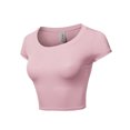 thumbnail image 2 of A2Y Women's Basic Solid Printed Scoop Neck Cap Sleeve Fitted Crop Rayon Top Tee Shirt Dusty Pink XS, 2 of 3