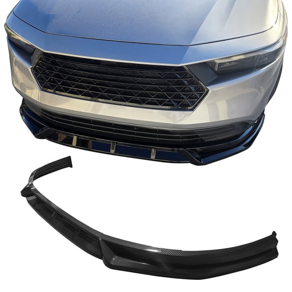 Ikon Motorsports Front Bumper Lip Compatible With 2023-2025 Honda Accord 11th Generation, IK V4 Style Carbon Fiber Print PP 3PCS Underbody Chin Spoiler Splitter Diffuser Valance Molding Trim