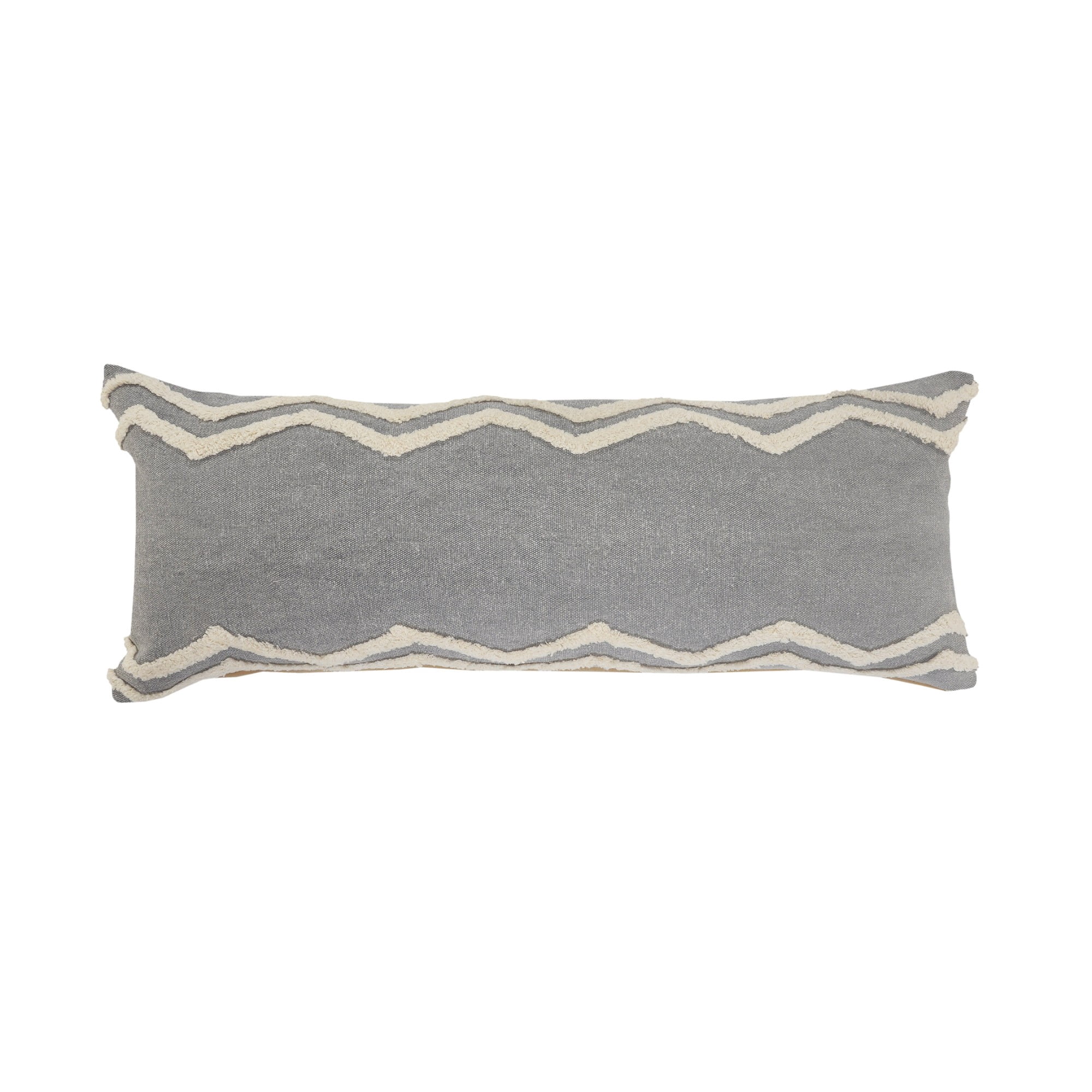 Laddha Home Designs Loomed Tufted Chevron Cotton Lumbar Pillow Cover - 36" - Gray and Cream
