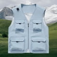 thumbnail image 2 of FRSASU Men's Casual Lightweight Outdoor Fishing Work Safari Travel Photo Cargo Vest Jacket Multi Pockets Light Blue, 2 of 9