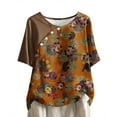 thumbnail image 6 of WREESH Womens T-Shirts Casual Floral Print Pullover Round Neck Short Sleeved Top Orange, 6 of 6
