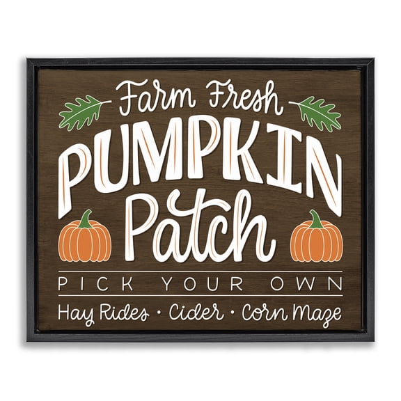 Stupell Industries French Country Farm Fresh Pumpkin Patch Sign Black Floating Frame Canvas Art, 31 x 25, by Jalynn Heerdt