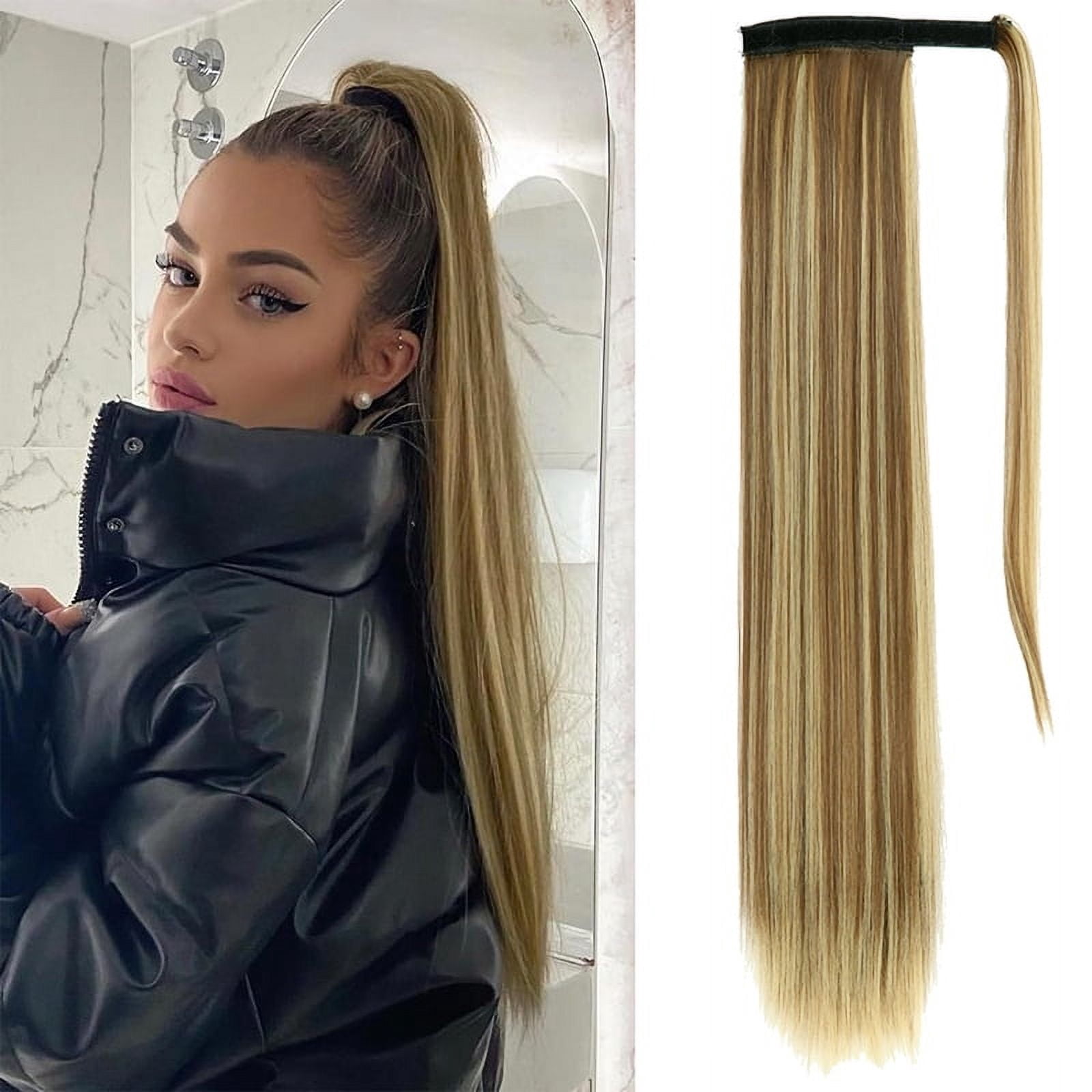 28 Inch Ponytail Extension, Long Straight Wrap Around Clip in Ponytail Hair Extensions Synthetic Soft Fake Pony Tail Hairpieces