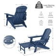 thumbnail image 2 of 2PCS Folding Adirondack Chair with Retractable Ottoman, HDPE All-Weather Resistant Adjustable Backrest Adirondack Chair w/4 in 1 Cup Holder Trays, Navy Blue, 2 of 7