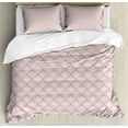 thumbnail image 1 of Pink Damask Duvet Cover Set King Size, Monochrome Abstract Leaves and Floral Details Rhythmic Illustration, Decorative 3 Piece Bedding Set with 2 Pillow Shams, Pale Salmon and White, by Ambesonne, 1 of 3