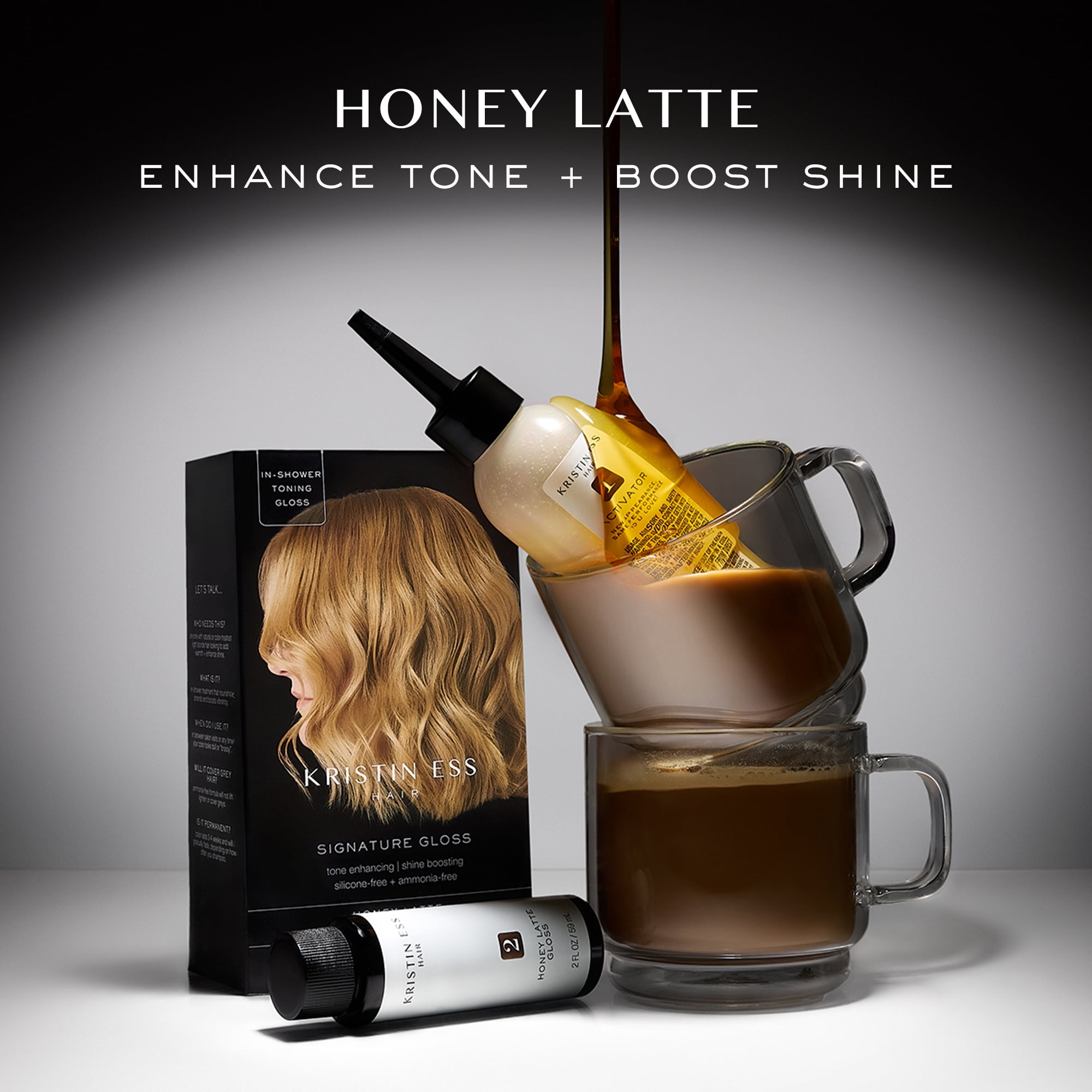 Kristin Ess Hair Gloss in Honey Latte, Warm Golden Blonde - 4 Week Semi Permanent Hair Color for Women - Shine - Hair Dye Glaze