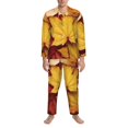 thumbnail image 4 of Mens Pajamas Set - Vibrant Multicolor Maple Leaves Comfy Long Sleeve Button Up Pajama Sets for Men 2 Piece, Soft Sleepwear Nightwear Pjs Lounge Sets for Men with Pockets, 4 of 5