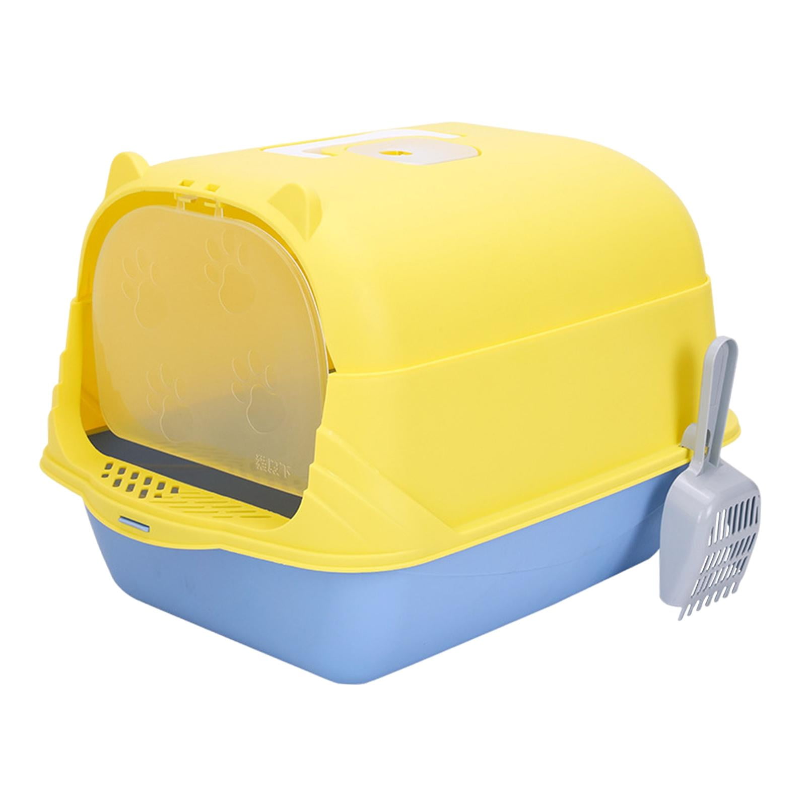 perfeclan Cat with Lid Enclosed and Covered Cat Toilet Anti Splashing Easy to Clean Kitten Potty Enclosed Yellow and Blue